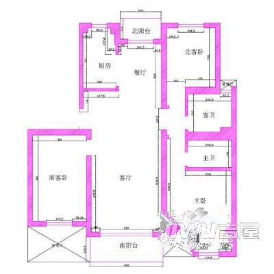 同济花园三期3室2厅2卫户型图