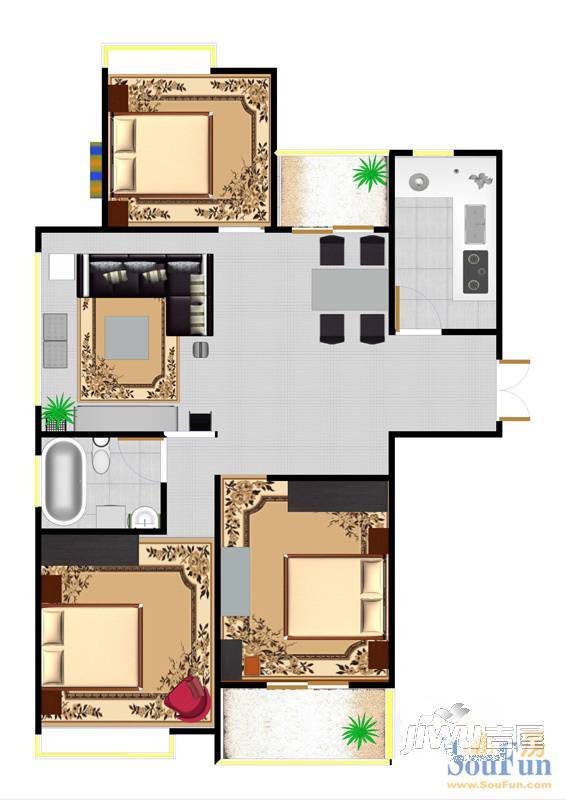 四季新城别墅3室2厅2卫户型图