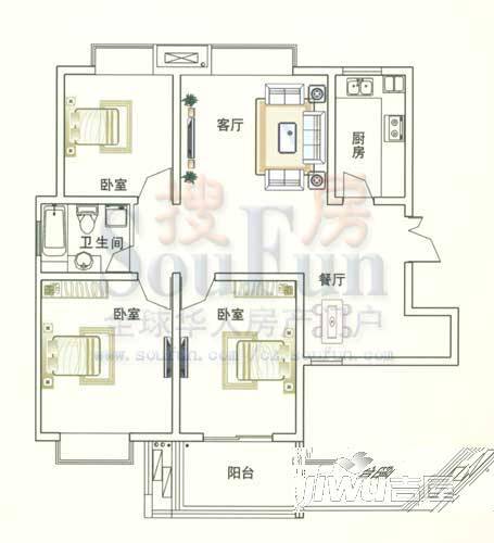 四季新城金典3室2厅1卫112.9㎡户型图