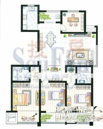 世纪华城2室2厅1卫104.7㎡户型图