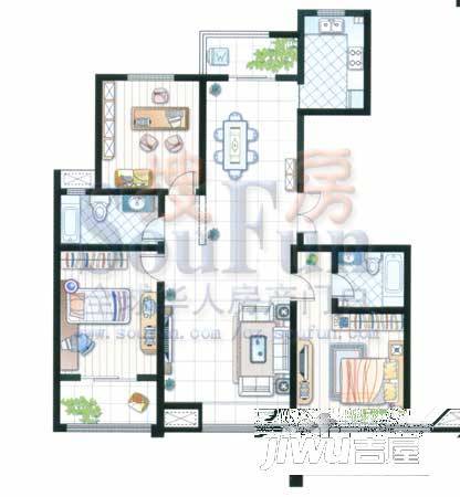 世纪华城2室2厅1卫104.7㎡户型图