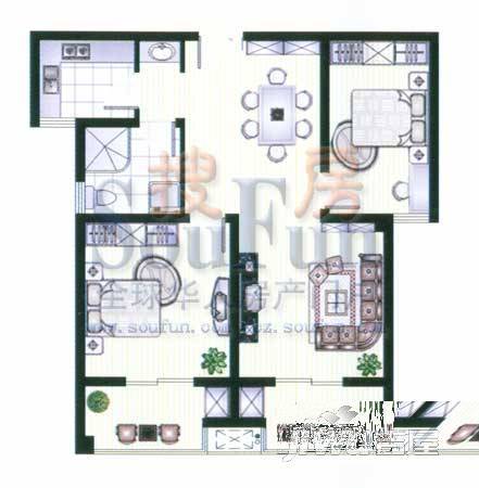 喜盈门2室2厅1卫75.1㎡户型图