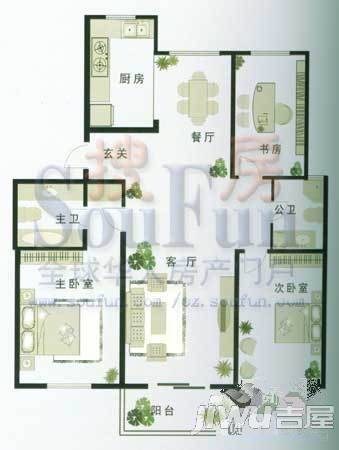 华都馨苑3室2厅2卫139.8㎡户型图