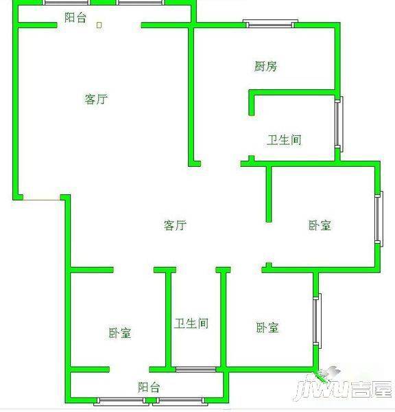 芦墅苑2室2厅1卫80㎡户型图