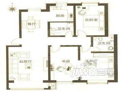 桃园公寓3室2厅2卫户型图