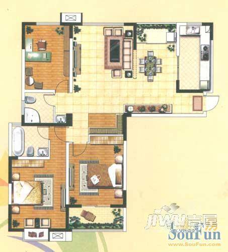 星海银园2室2厅1卫89㎡户型图