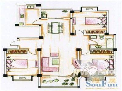 怡枫苑3室2厅1卫130㎡户型图