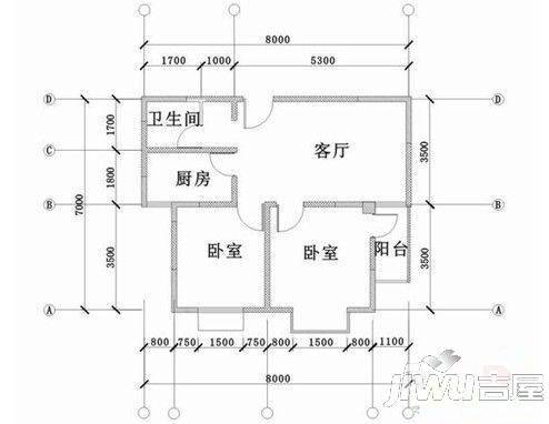 泰山花园2室1厅1卫58㎡户型图