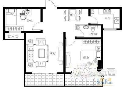 红旗新村2室1厅1卫户型图