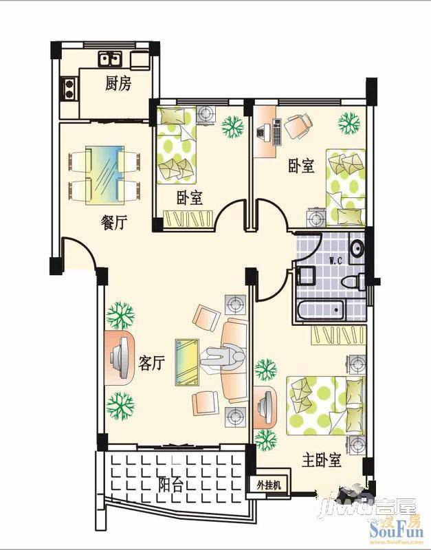 新庆花园3室2厅1卫户型图