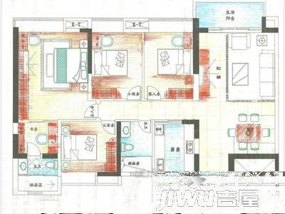 鹤苑新都3室2厅2卫144㎡户型图