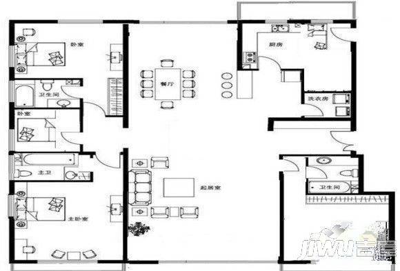 顺园二村2室2厅1卫87㎡户型图