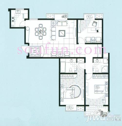 水岸人家3室2厅2卫141㎡户型图