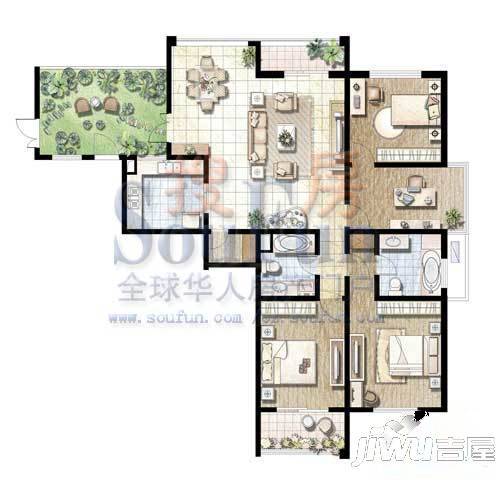 铭筑高第3室2厅2卫178㎡户型图