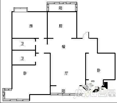 园城豪景2室2厅1卫89.5㎡户型图