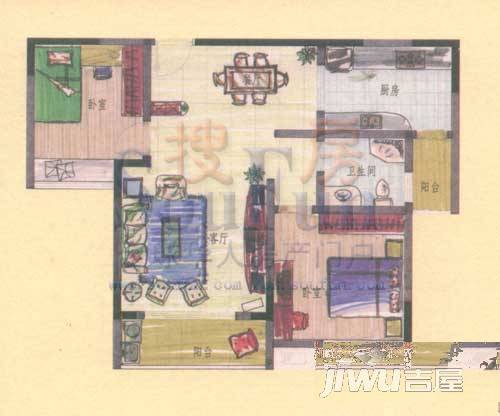 园城豪景2室2厅1卫89.5㎡户型图