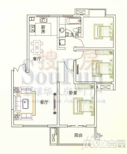 四季新城金典3室2厅1卫112.9㎡户型图