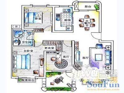 美景天城3室1厅1卫户型图