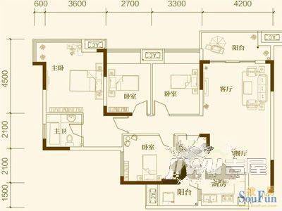 东苑公寓3室2厅1卫147㎡户型图