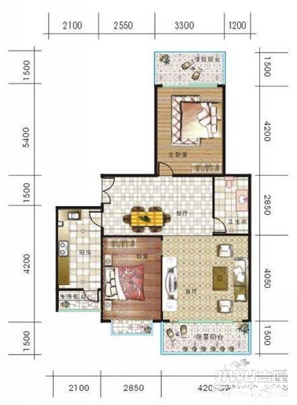 南山花园3室2厅2卫135.5㎡户型图