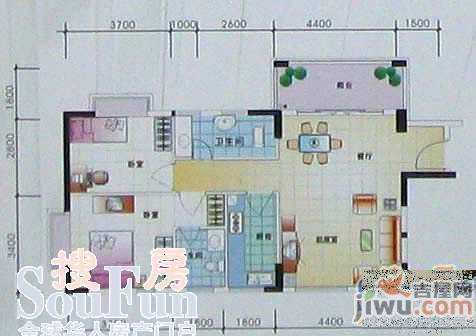 阳光名邸1室2厅1卫62㎡户型图