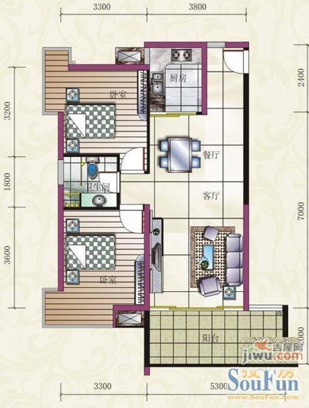 三永国际银座2室2厅1卫93.9㎡户型图