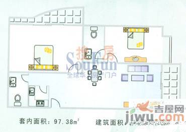 凤航大厦2室1厅2卫126.1㎡户型图