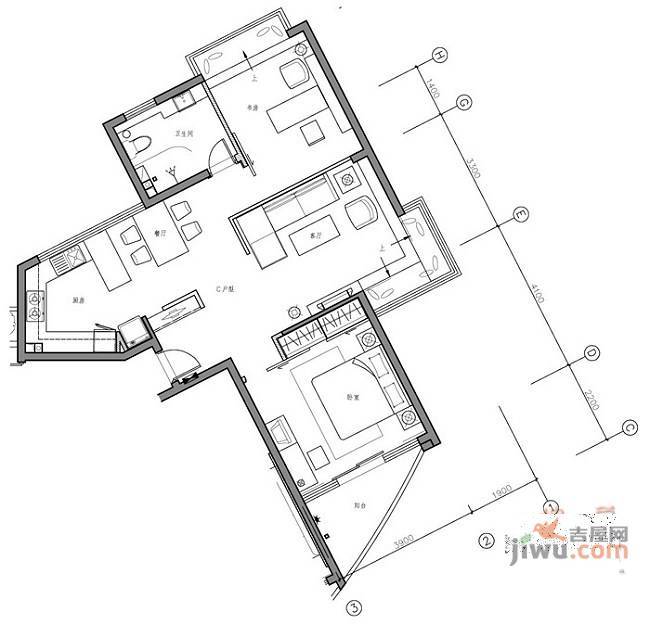 海楼云月2室2厅1卫93㎡户型图