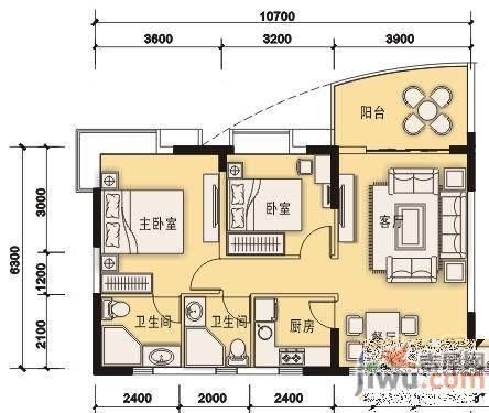 海韵假日休闲公寓2室2厅2卫86.5㎡户型图