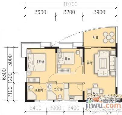 海韵假日休闲公寓2室2厅2卫86.5㎡户型图