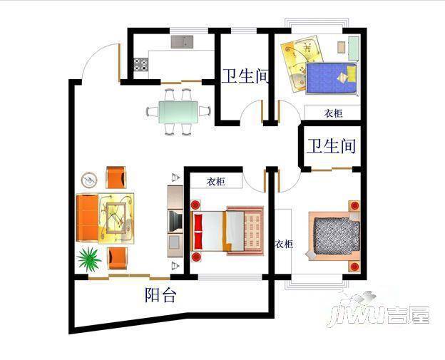 世嘉海景公寓2室2厅1卫户型图