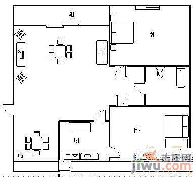 金海湾花园2室2厅1卫户型图