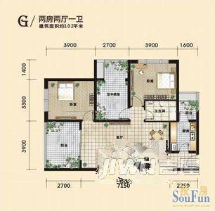 积汇花园2室2厅1卫户型图