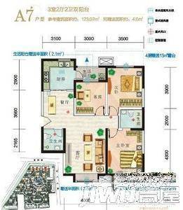 鸿洲香榭左岸2室2厅2卫95㎡户型图