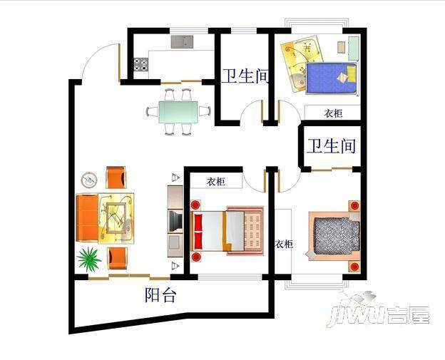 丽城公寓2室2厅1卫户型图
