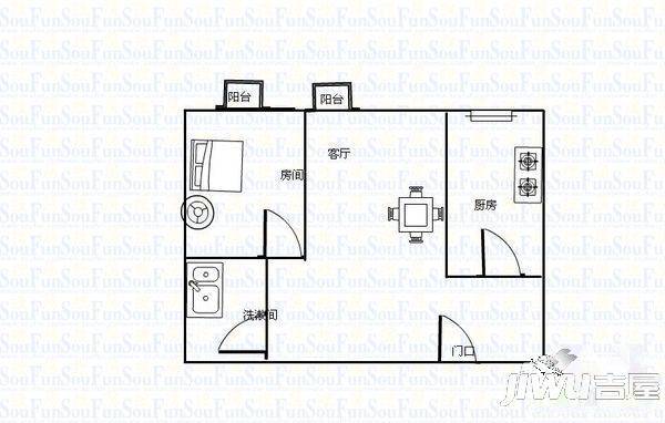 奇林生态花园小区1室2厅1卫62.4㎡户型图