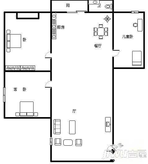 裕丰花园2室2厅1卫户型图