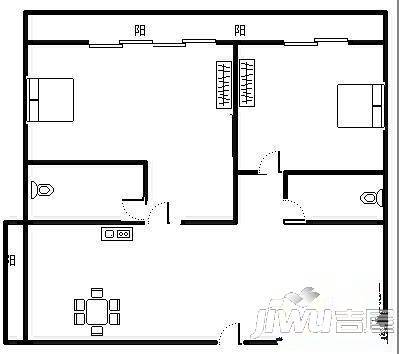 蓝色港湾2室2厅2卫100㎡户型图