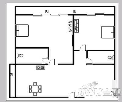 蓝色港湾2室2厅2卫100㎡户型图