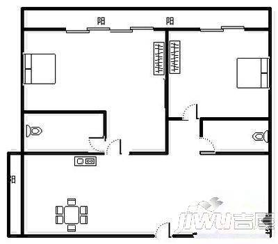 蓝色港湾2室2厅2卫100㎡户型图