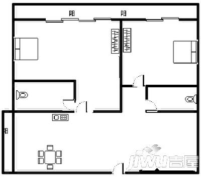 蓝色港湾2室2厅2卫100㎡户型图