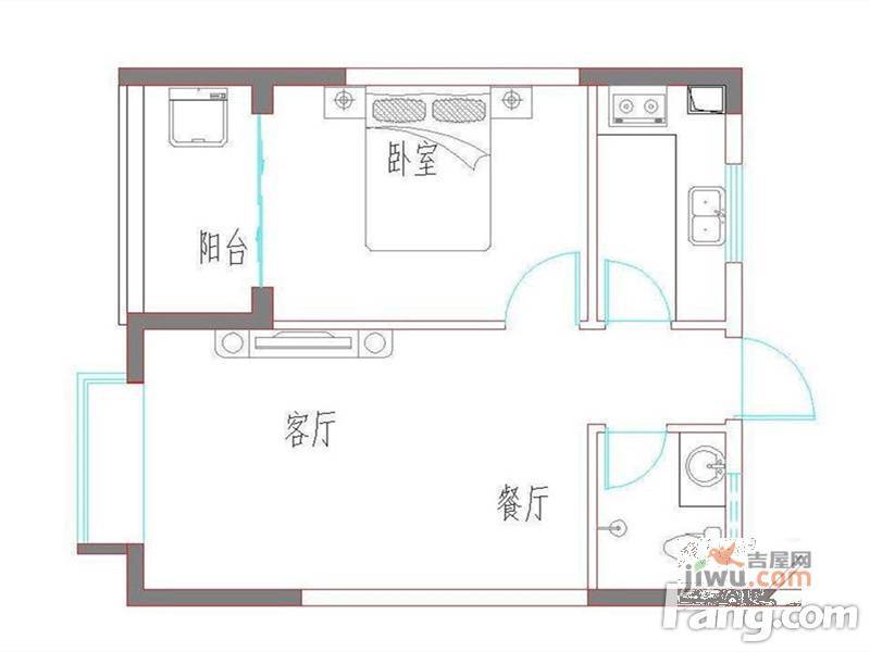 东方壹号公馆1室2厅1卫48.9㎡户型图