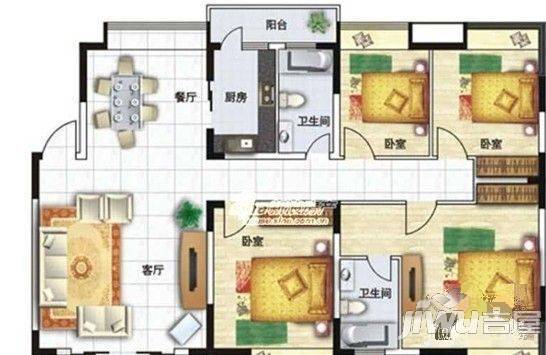 南方航空城3室2厅1卫户型图