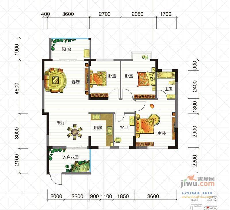 华美星园林居2室2厅1卫86.8㎡户型图