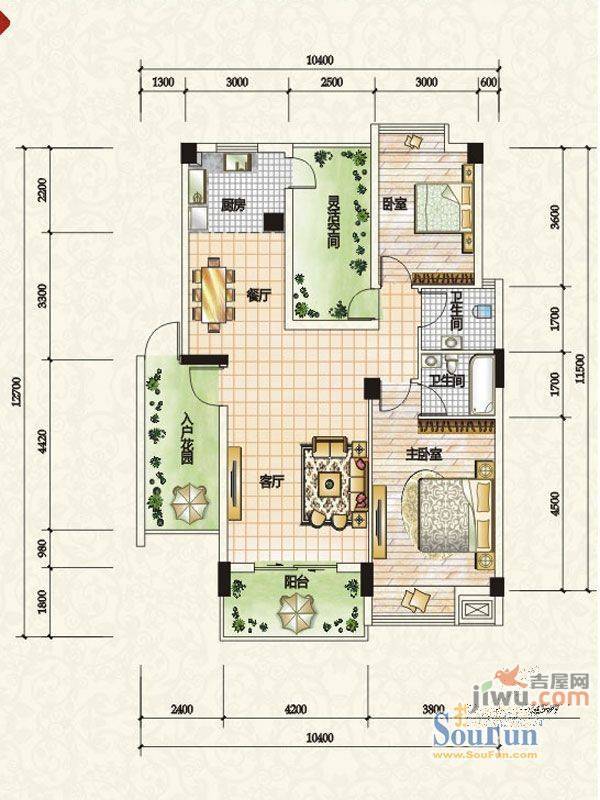 嘉汇龙潭2室2厅2卫117.4㎡户型图