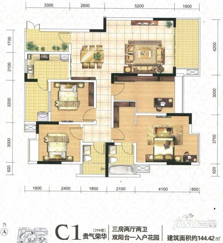 琥珀东岸3室0厅0卫144.4㎡户型图