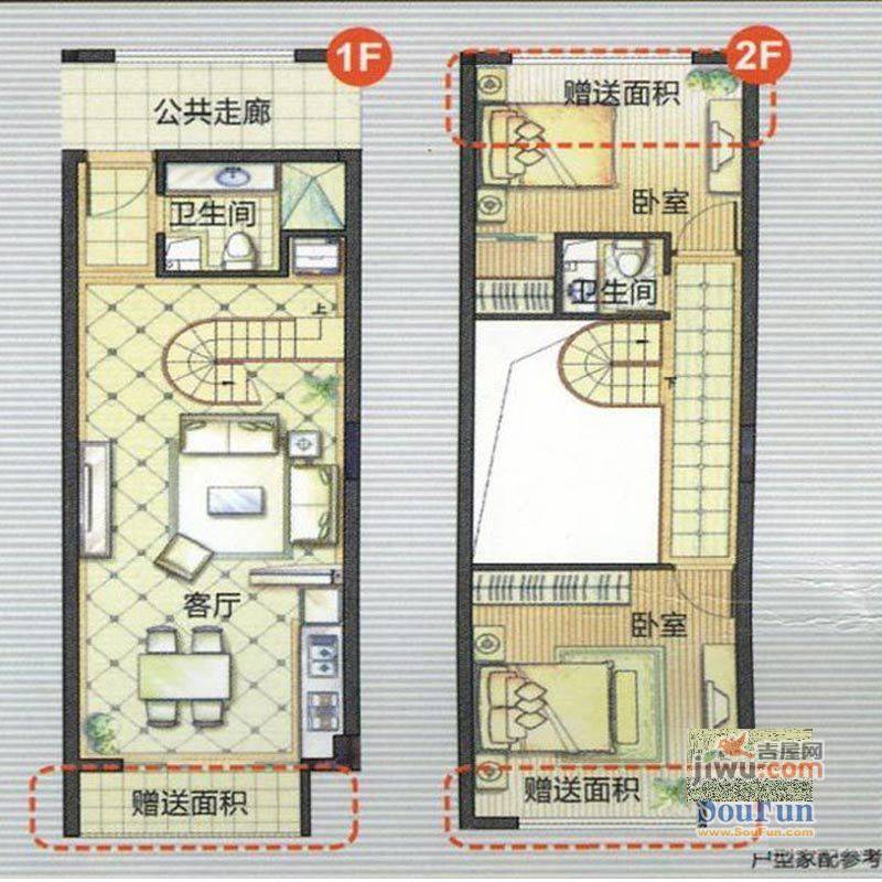 阁调百花左岸2室1厅2卫58㎡户型图