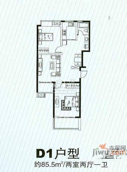 金飞达新都2室2厅1卫85.5㎡户型图