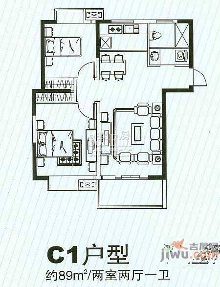 金飞达新都2室2厅1卫89㎡户型图