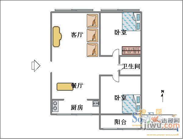 学田苑2室1厅1卫户型图